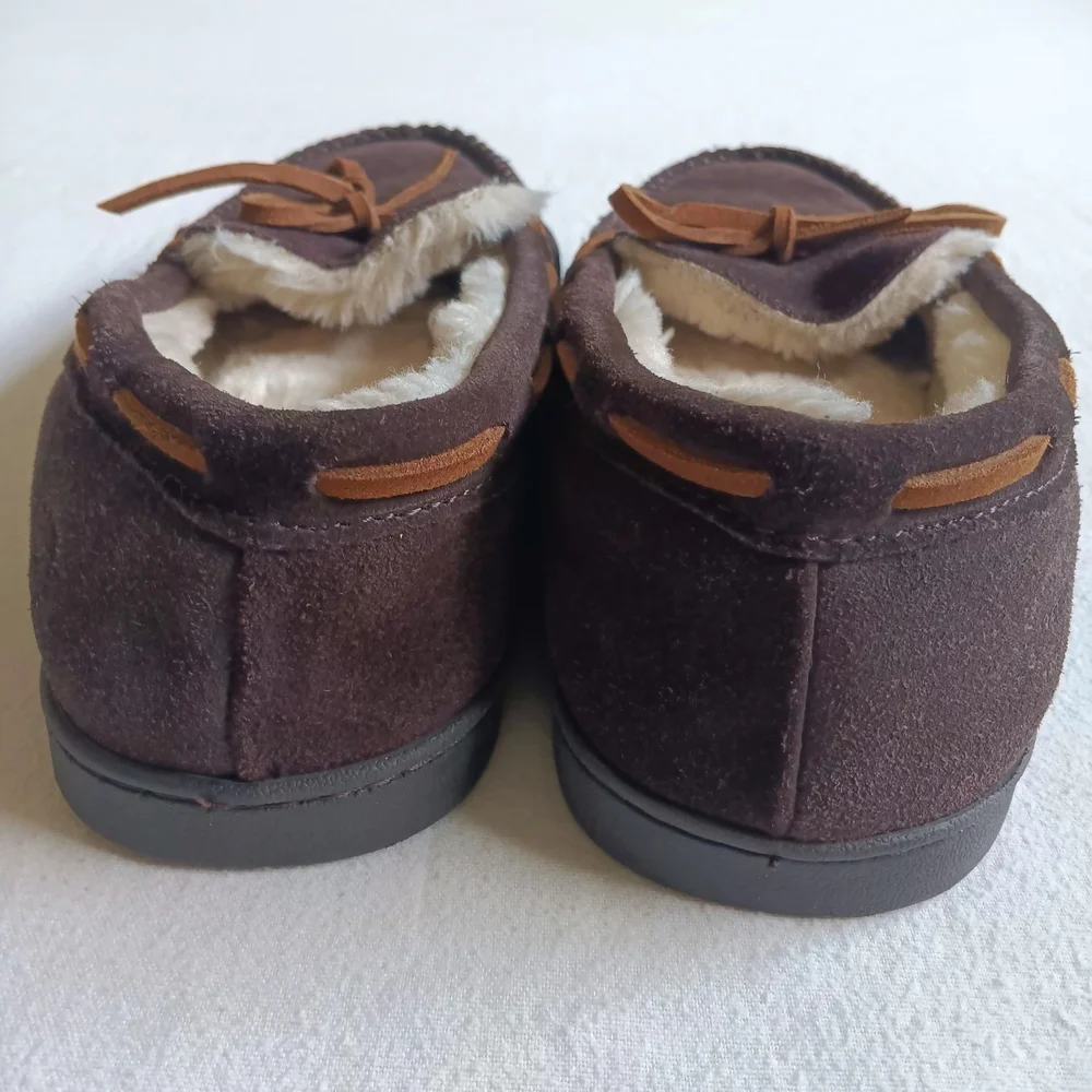 Dearfoams Med Sz 9-10 Dark Brown Men's Loafers Cozy Soft